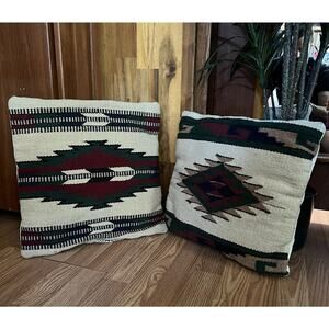 Southwestern Handwoven | Set of 2 | Aztec | Wool Pillow | 18x18 | Boho | Kilim